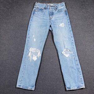 Levi's Premium Wedgie Straight Jeans Women 25 Blue Distressed High Rise Cotton